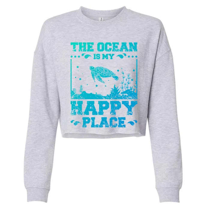 The Ocean Is My Happy Place Gift Cropped Pullover Crew