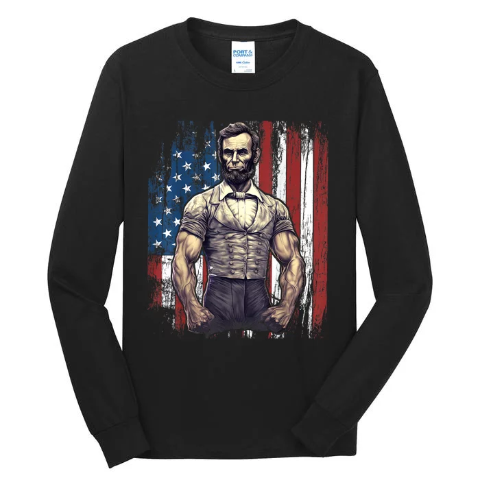 Th Of July Patriotic Funny Abraham Lincoln Graphic July 4th Tall Long Sleeve T-Shirt