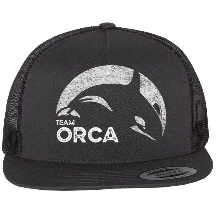 Team Orca Killer Whale Distressed Design Flat Bill Trucker Hat