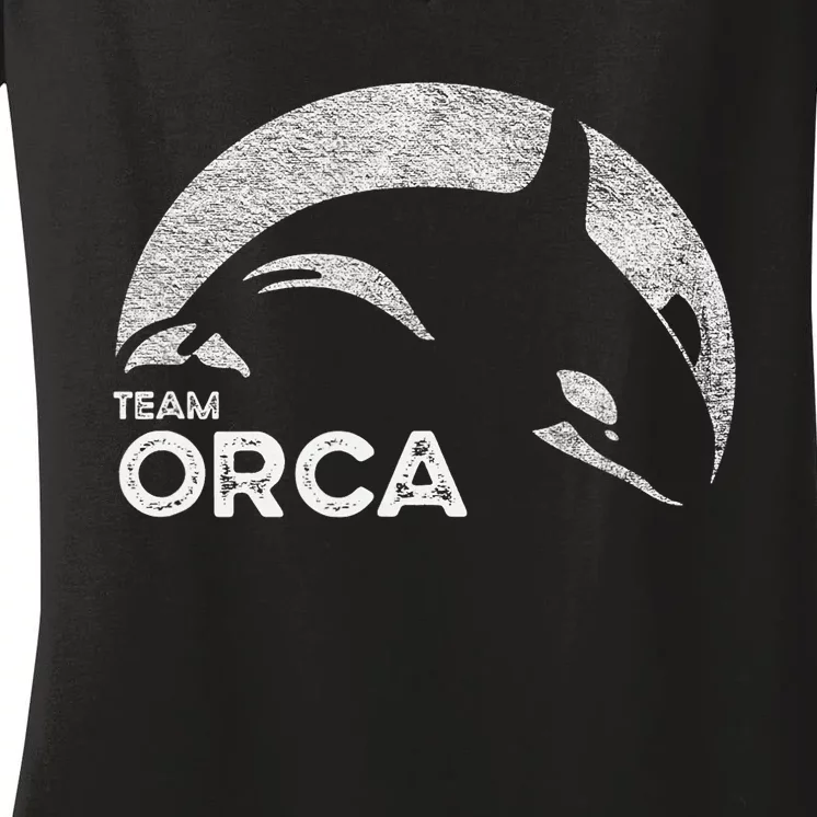 Team Orca Killer Whale Distressed Design Women's V-Neck T-Shirt