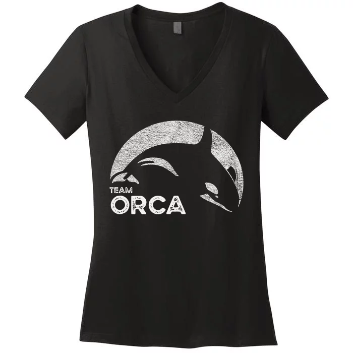 Team Orca Killer Whale Distressed Design Women's V-Neck T-Shirt