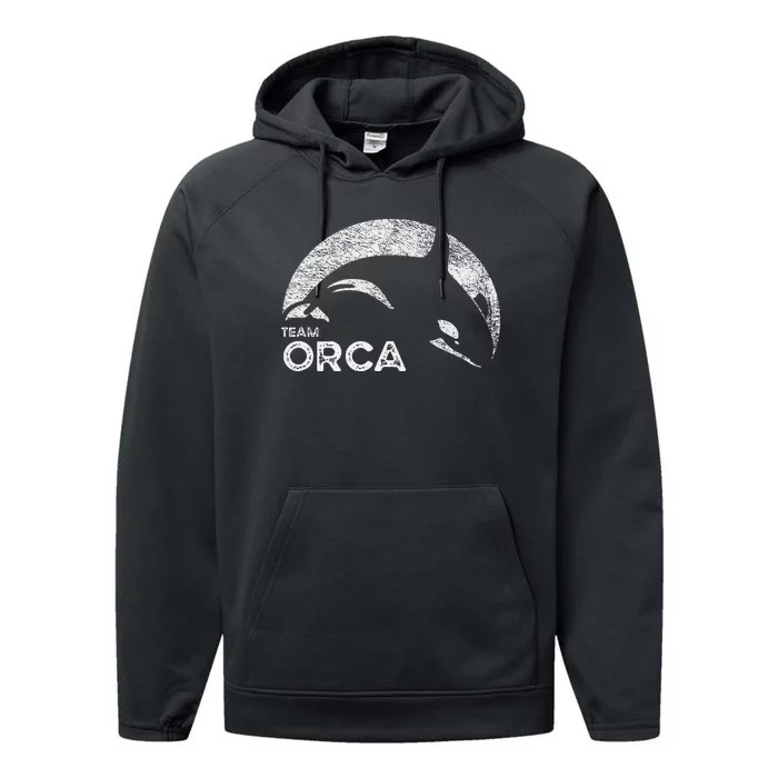 Team Orca Killer Whale Distressed Design Performance Fleece Hoodie