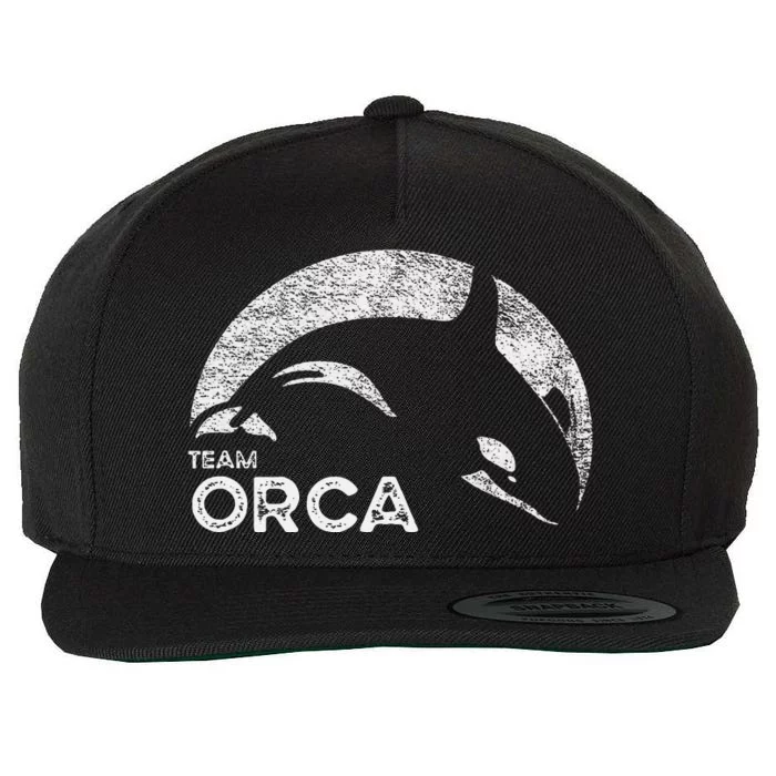 Team Orca Killer Whale Distressed Design Wool Snapback Cap