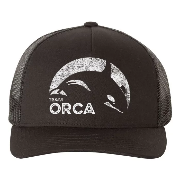 Team Orca Killer Whale Distressed Design Yupoong Adult 5-Panel Trucker Hat