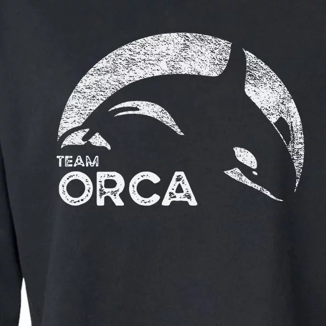 Team Orca Killer Whale Distressed Design Cropped Pullover Crew