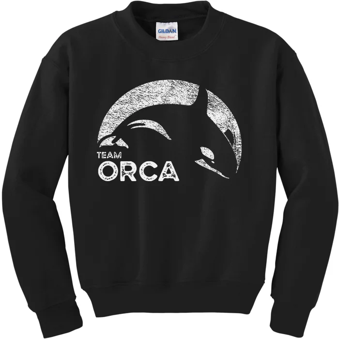 Team Orca Killer Whale Distressed Design Kids Sweatshirt