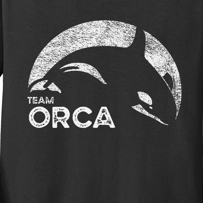 Team Orca Killer Whale Distressed Design Kids Long Sleeve Shirt