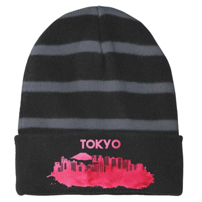 Tokyo City Skyline Striped Beanie with Solid Band