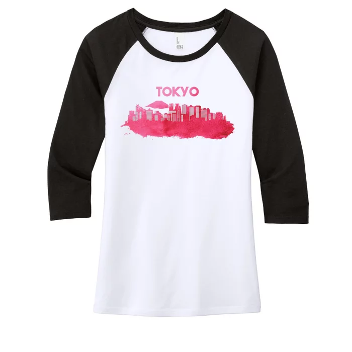 Tokyo City Skyline Women's Tri-Blend 3/4-Sleeve Raglan Shirt