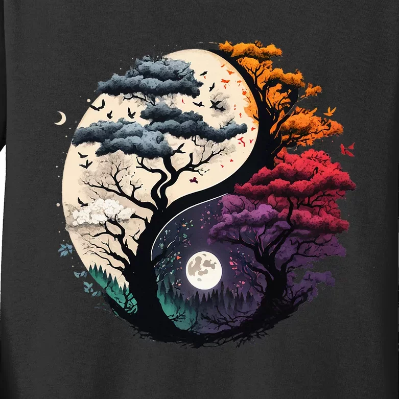 Tree of Life Yin Yang Kids Long Sleeve Shirt