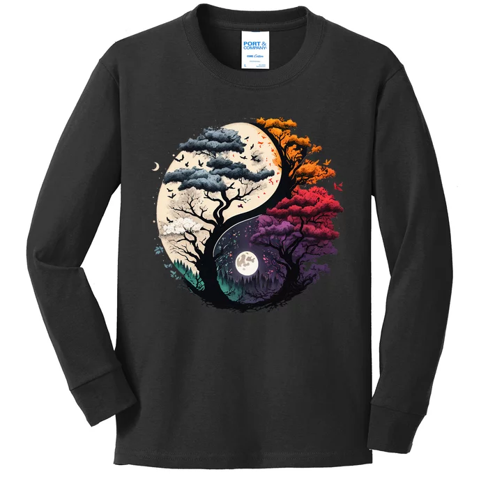 Tree of Life Yin Yang Kids Long Sleeve Shirt