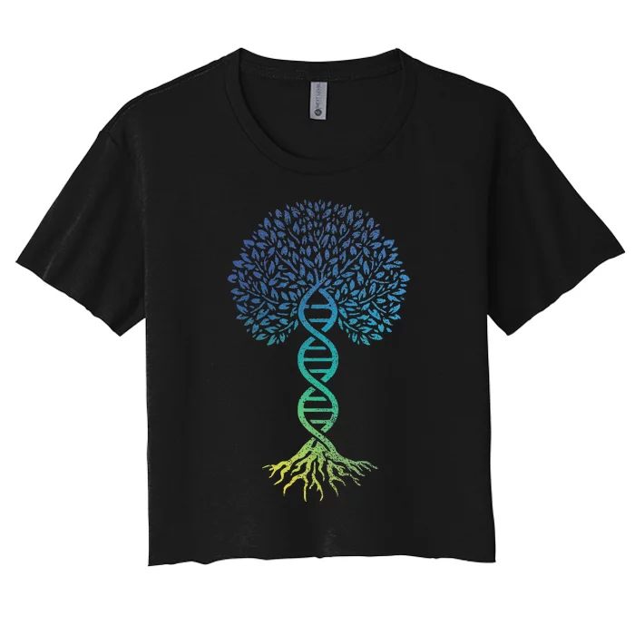 Tree Of Life DNA Science Genetics Earth Day Genealogy Blue Women's Crop Top Tee