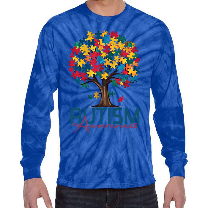 Tree Of Life Autism Awareness Month Funny Asd Supporter Gift Tie-Dye Long Sleeve Shirt