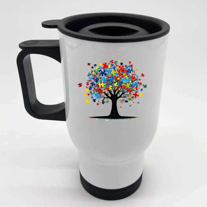 Tree Of Life Autism Awareness Day Autistic Gift Front & Back Stainless Steel Travel Mug