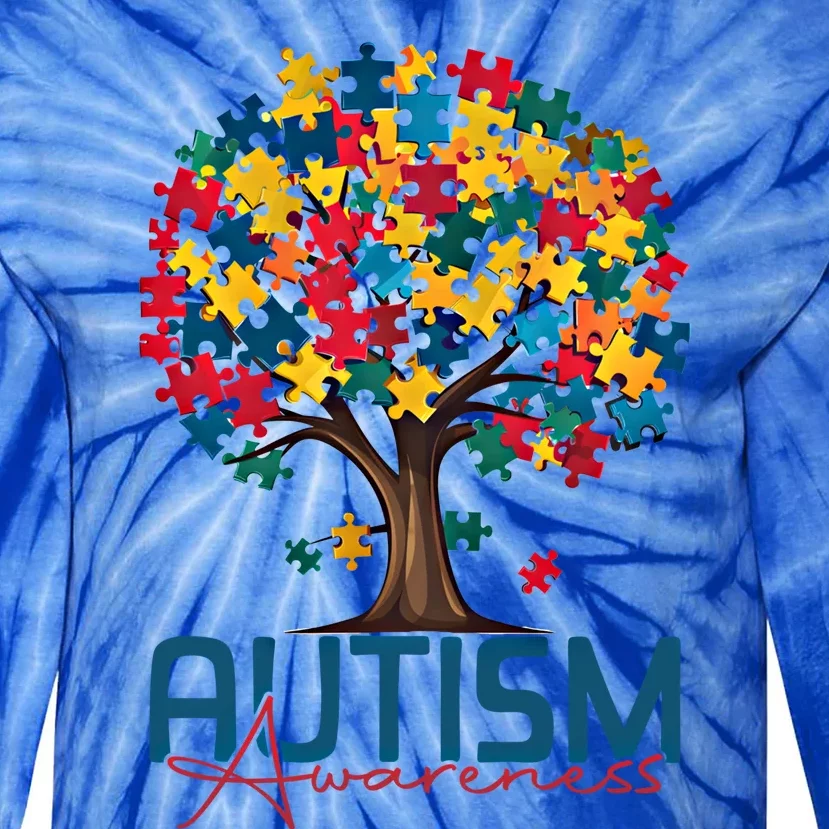 Tree Of Life Autism Awareness Month Funny Asd Supporter Gift Tie-Dye Long Sleeve Shirt