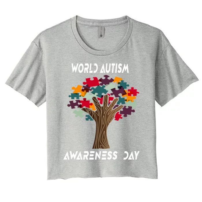 Tree Of Life Autism Awareness Month Funny Asd Supporter Gift Women's Crop Top Tee