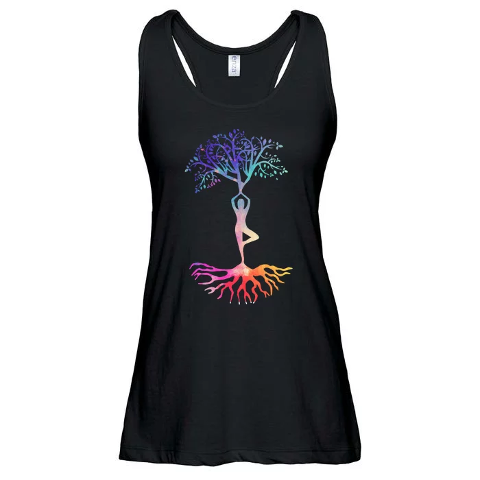 Tree Of Life With Colorful Yoga Ladies Essential Flowy Tank