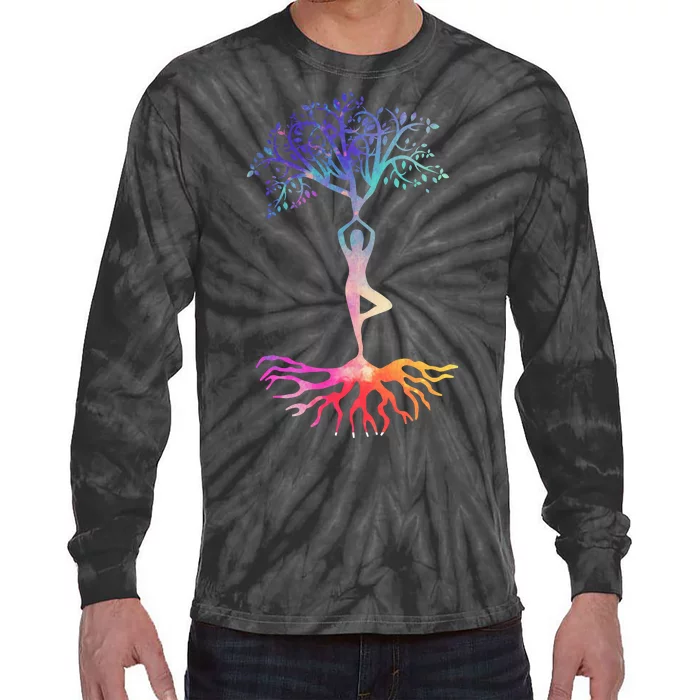 Tree Of Life With Colorful Yoga Tie-Dye Long Sleeve Shirt