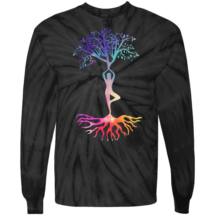 Tree Of Life With Colorful Yoga Tie-Dye Long Sleeve Shirt