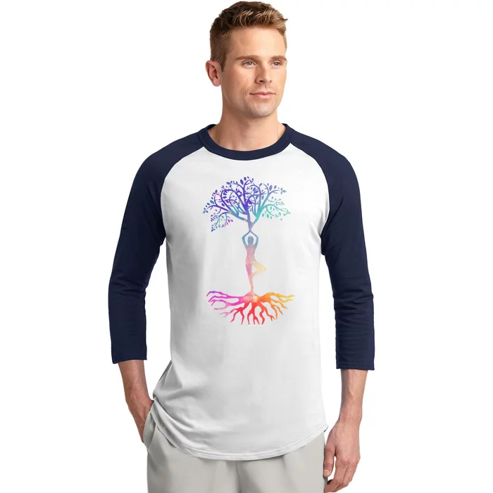 Tree Of Life With Colorful Yoga Baseball Sleeve Shirt