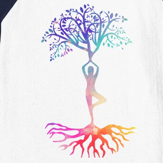 Tree Of Life With Colorful Yoga Baseball Sleeve Shirt