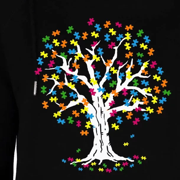 Tree Of Life Autism Awareness Month Funny ASD Supporter Womens Funnel Neck Pullover Hood