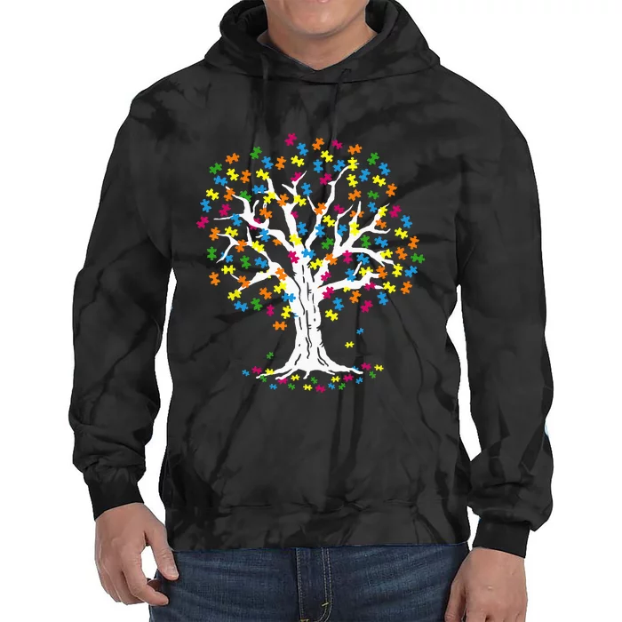 Tree Of Life Autism Awareness Month Funny ASD Supporter Tie Dye Hoodie