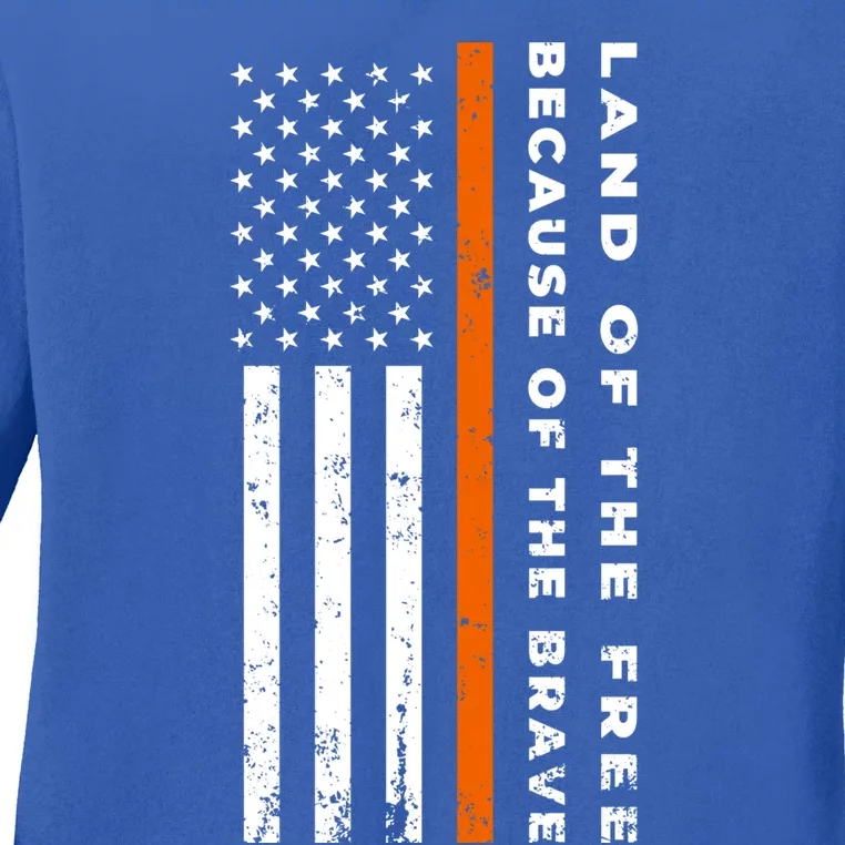 Thin Orange Line Land Of The Free Because Of The Brave Meaningful Gift Ladies Long Sleeve Shirt