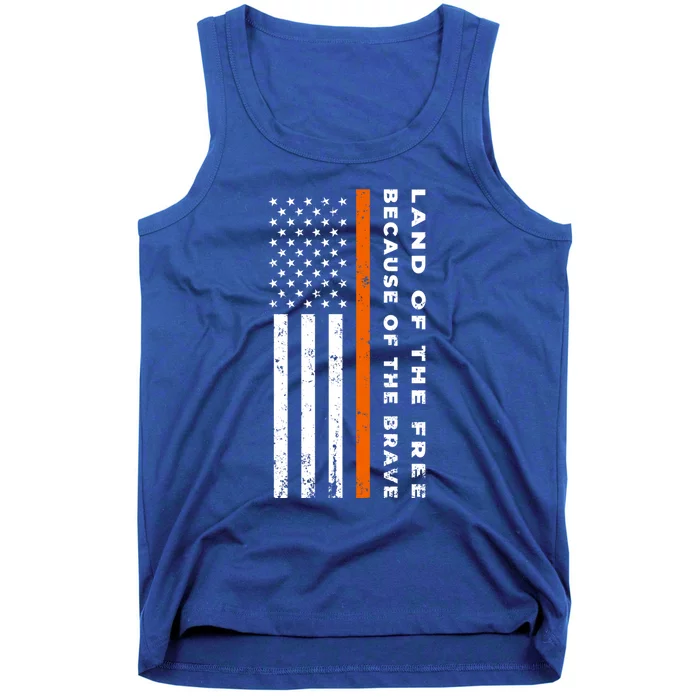 Thin Orange Line Land Of The Free Because Of The Brave Funny Gift Tank Top