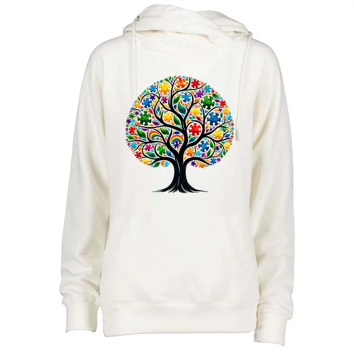 Tree Of Life Autism Awareness Month Funny Gift Womens Funnel Neck Pullover Hood