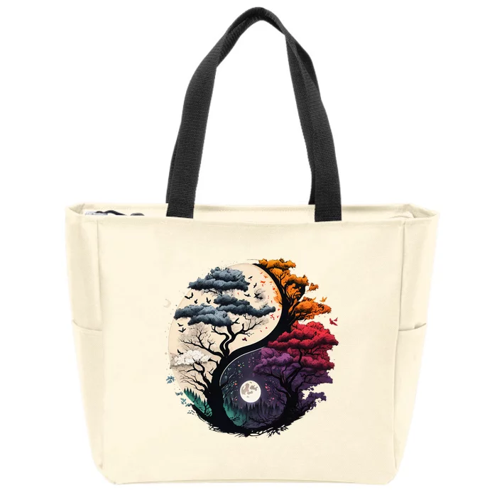 Tree Of Life Yin Yang Zip Tote Bag