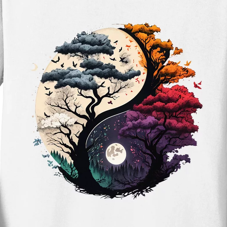 Tree Of Life Yin Yang Kids Long Sleeve Shirt