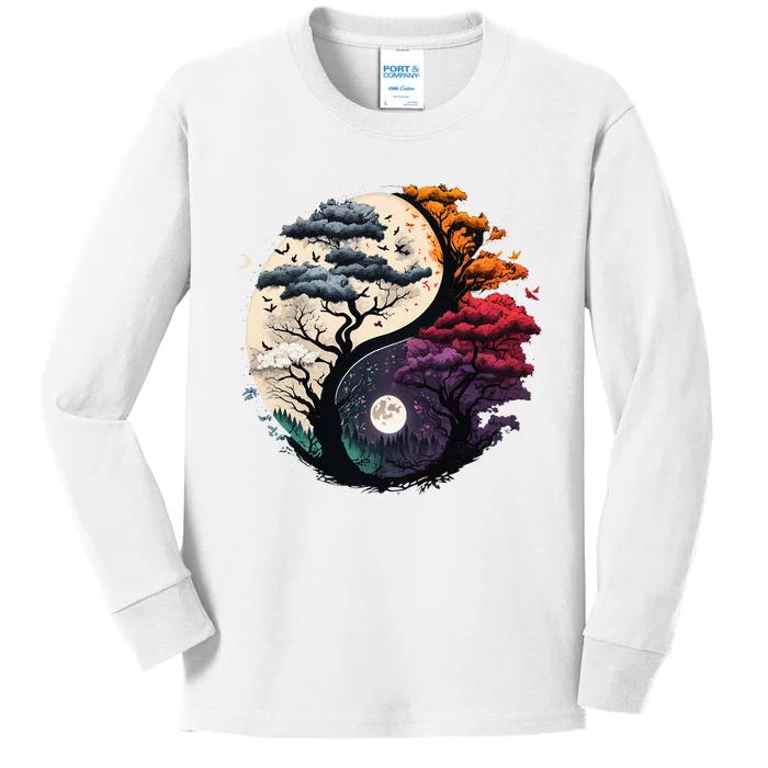 Tree Of Life Yin Yang Kids Long Sleeve Shirt