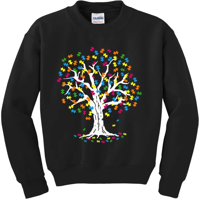 Tree Of Life Autism Awareness Month Funny ASD Supporter Kids Sweatshirt