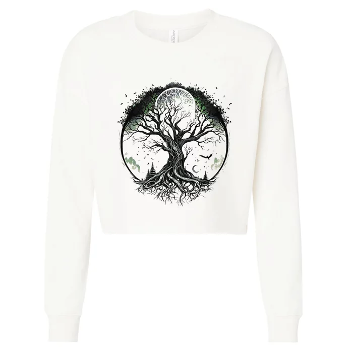 Tree of Life Under the Moon Connection, Life, Magic, Mystery Cropped Pullover Crew