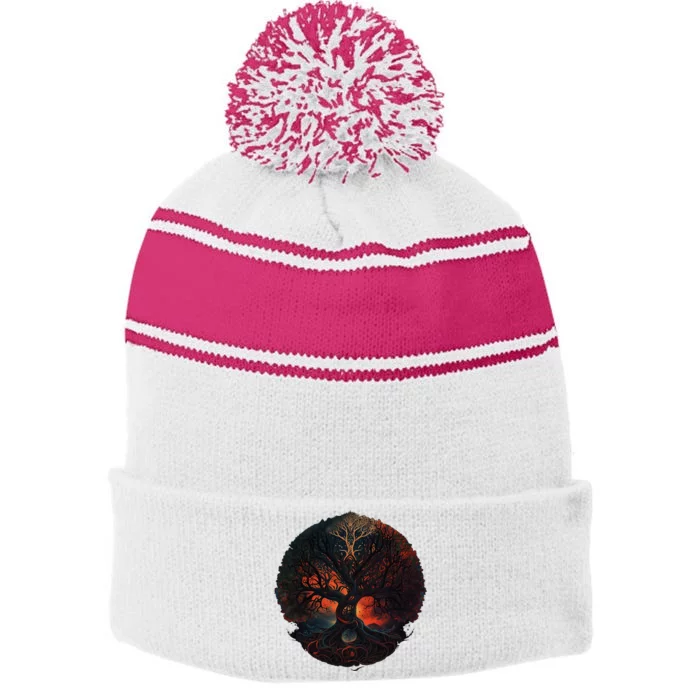 Tree Of Life Gift The Tree Of Life Meditation Stripe Pom Pom Beanie