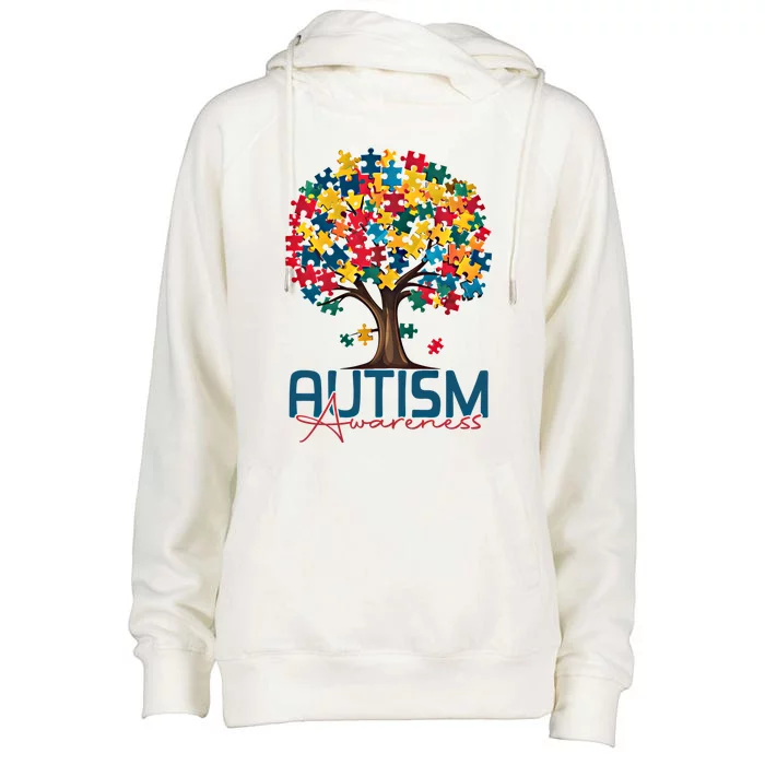 Tree Of Life Autism Awareness Month Funny Asd Supporter Gift Womens Funnel Neck Pullover Hood