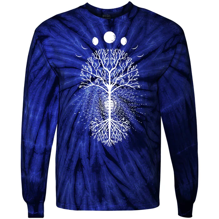 Tree Of Life Moons Phases Cool Meditation Yoga Lover Gift Tie-Dye Long Sleeve Shirt