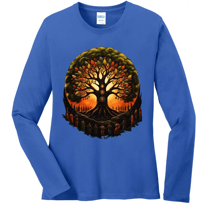 Tree Of Life Black History Kwanzaa American African Roots Ladies Long Sleeve Shirt