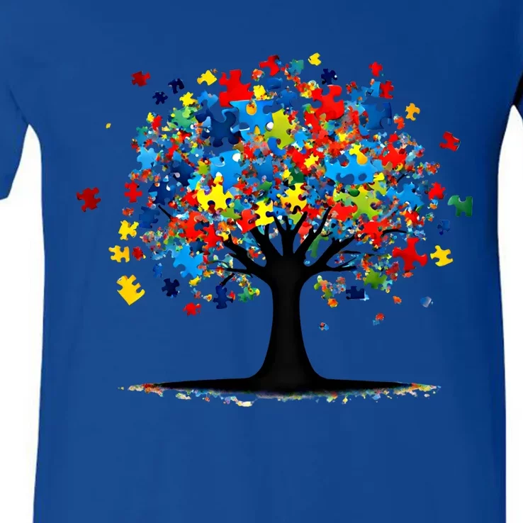 Tree Of Life Autism Awareness Day Autistic Gift V-Neck T-Shirt