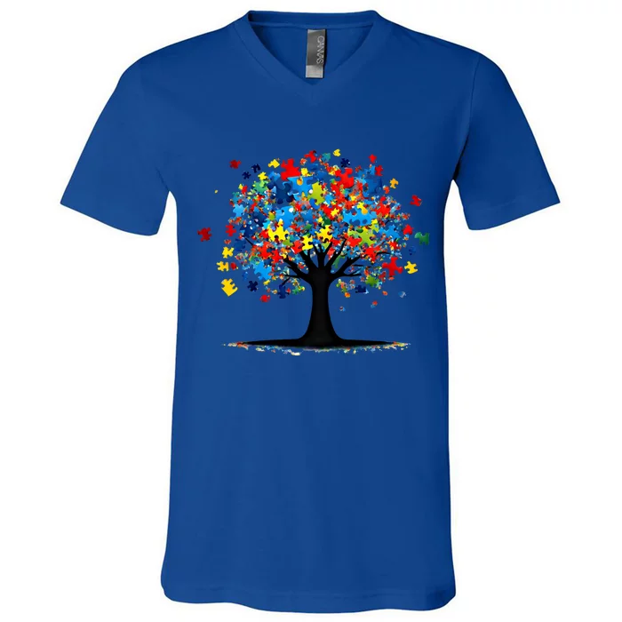 Tree Of Life Autism Awareness Day Autistic Gift V-Neck T-Shirt