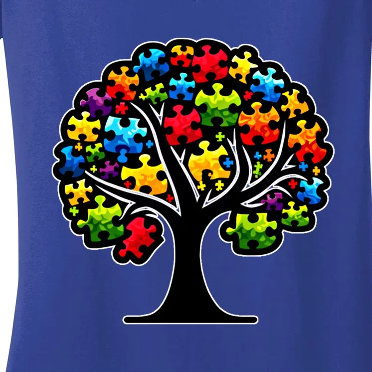 Tree Of Life Autism Awareness Month Funny Asd Supporter Gift Women's V-Neck T-Shirt