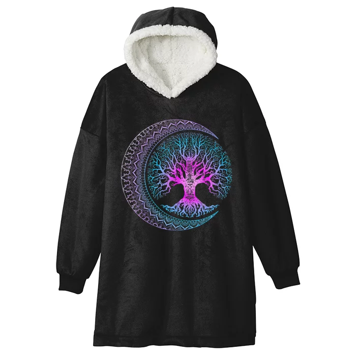 Tree Of Life Cresent Moon Phases Mandala Yoga Gift Hooded Wearable Blanket