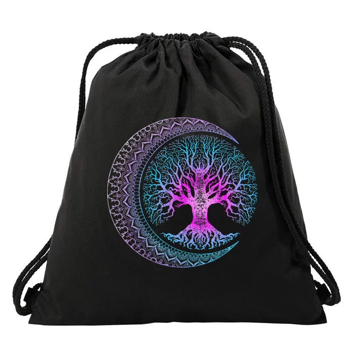 Tree Of Life Cresent Moon Phases Mandala Yoga Gift Drawstring Bag