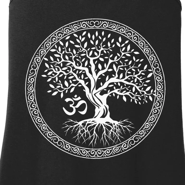 Tree Of Life With Om Symbol Yoga Zen Meditation Spiritual Ladies Essential Tank