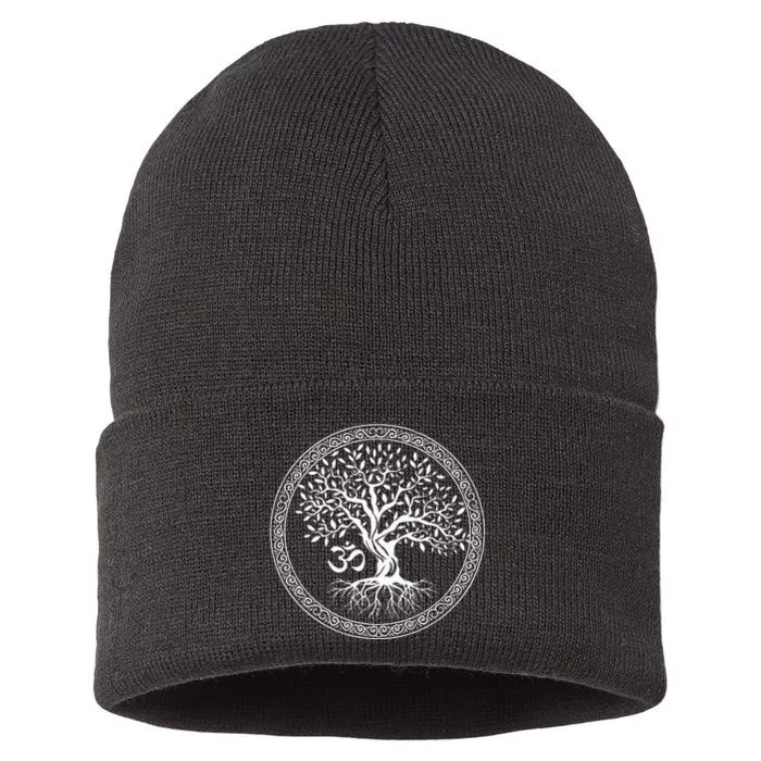 Tree Of Life With Om Symbol Yoga Zen Meditation Spiritual Sustainable Knit Beanie