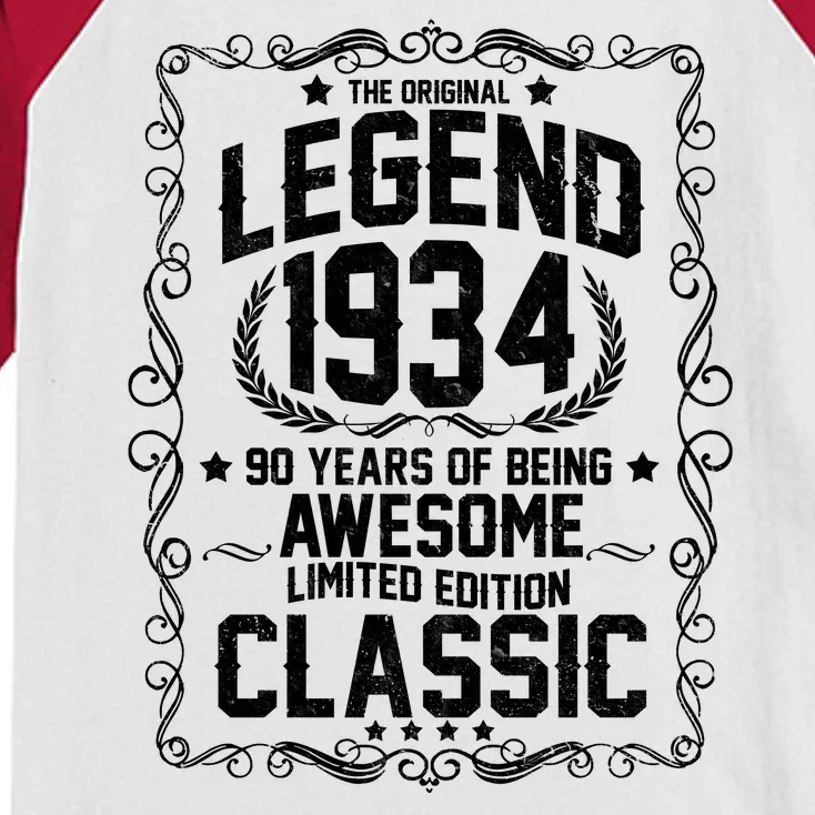 The Original Legend 1934 90th Birthday Kids Colorblock Raglan Jersey