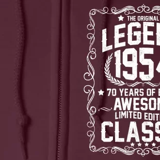 The Original Legend 1954 70th Birthday Full Zip Hoodie