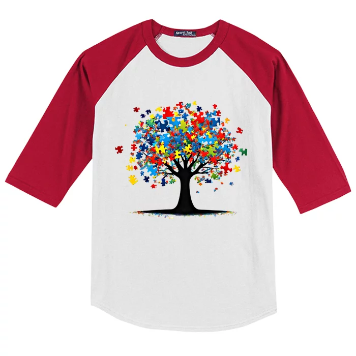 Tree Of Life Autism Awareness Day Autistic Gift Kids Colorblock Raglan Jersey