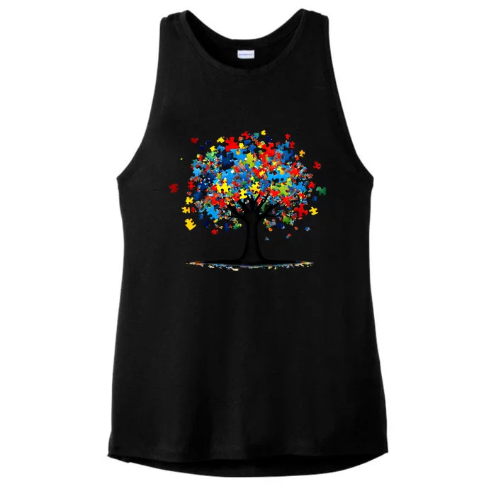 Tree Of Life Autism Awareness Day Autistic Gift Ladies Tri-Blend Wicking Tank